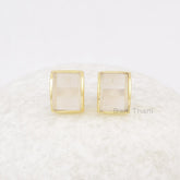 Crystal Quartz Stud Earrings - Solid Silver - Gold Plated - Step Cut 8x12mm Rectangle - Statement Jewelry - Gift For Lady - Jewelry for Prom